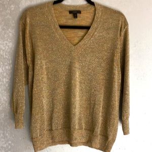 J. Crew 3/4 Sleeve Gold V-Neck Sweater Medium